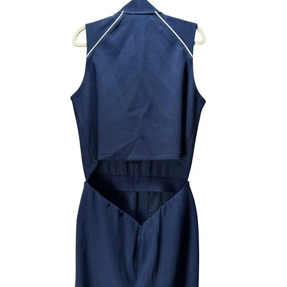 Spanx AirEssentials XL Pique Sleeveless Mockneck Jumpsuit Navy Wide Leg OpenBack - Picture 8 of 10